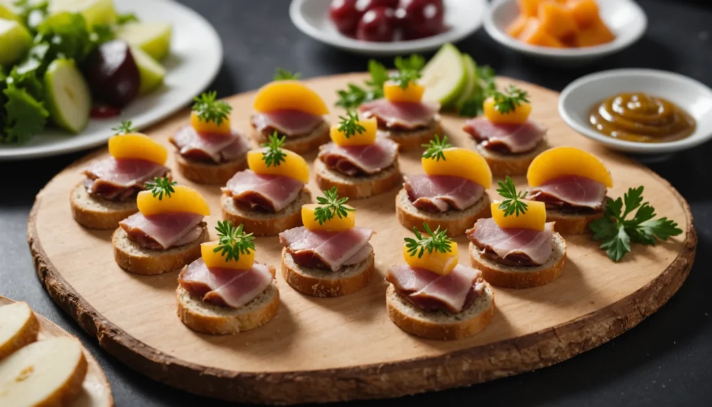 amuses bouches apéritif avec magret de canard séché et pomme