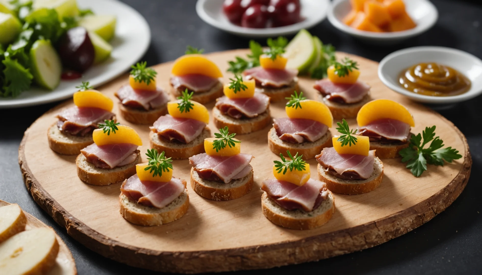 amuses bouches apéritif avec magret de canard séché et pomme